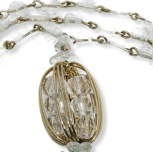 VINTAGE FACETED GLASS CRYSTAL BEAD & GOLDTONED CHAIN STATEMENT BRACELET - Picture 6 of 8